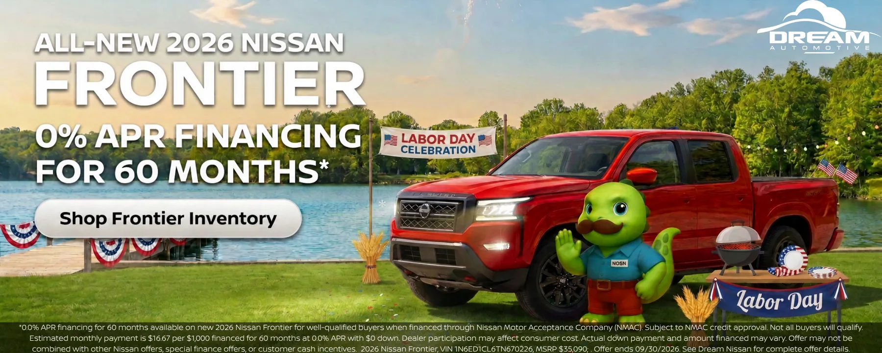 All-new 2026 Nissan Frontier 0% APR financing for 60 months